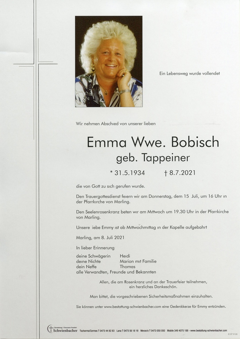 Parte: Emma Wwe. Bobisch geb. Tappeiner 