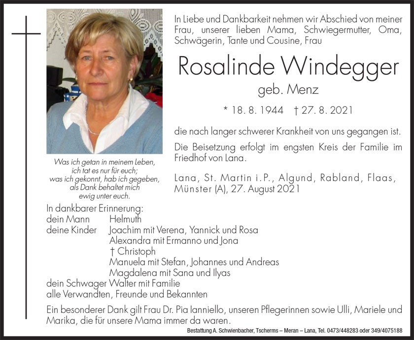 Medien: Rosalinde Windegger geb. Menz