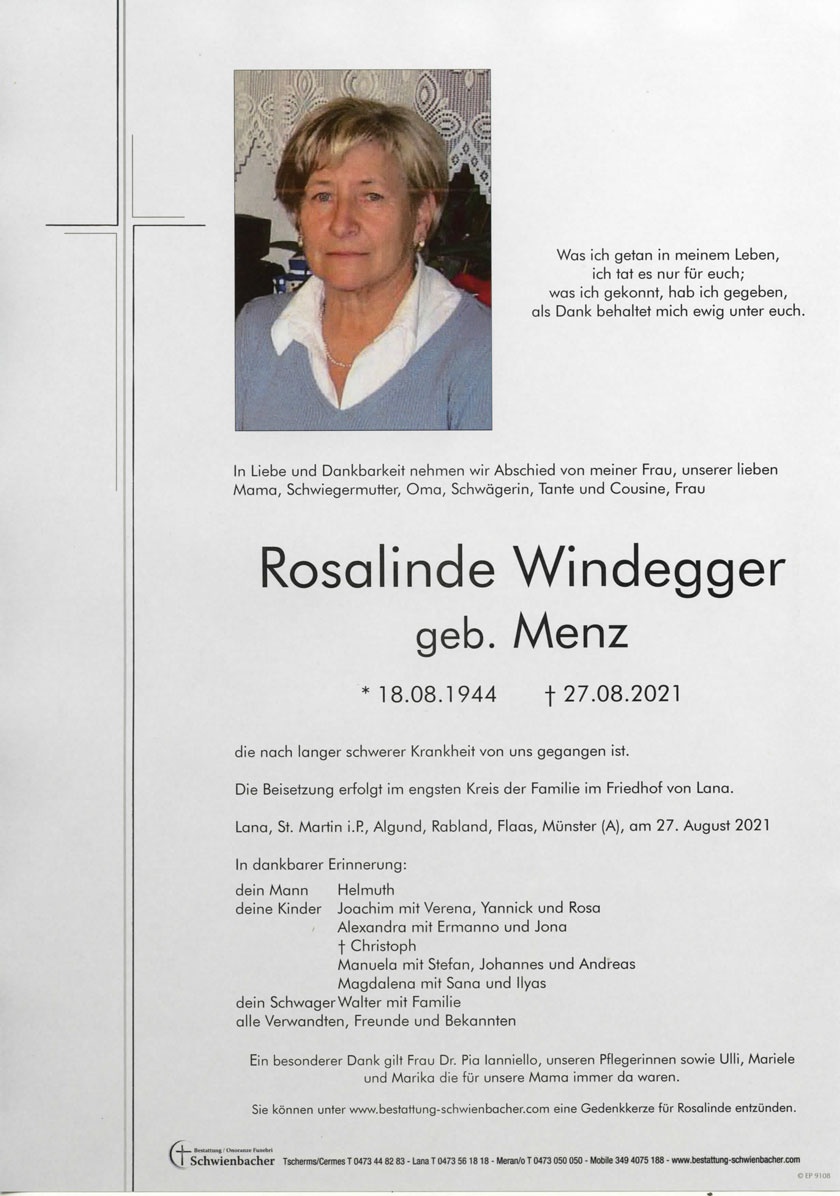 Parte: Rosalinde Windegger geb. Menz 