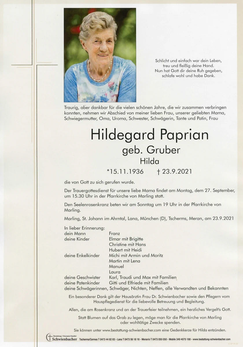 Parte: Hildegard Paprian geb. Gruber