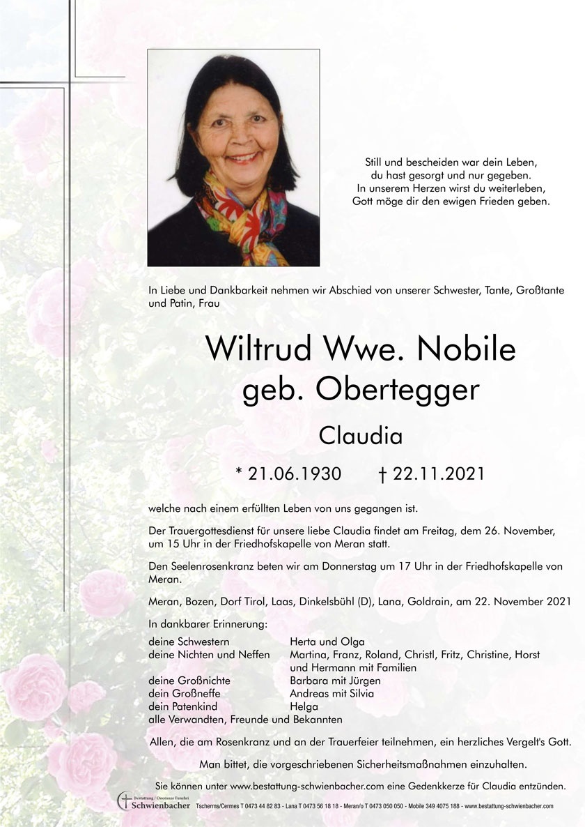 Parte: Wiltrud Wwe. Nobile geb. Obertegger 