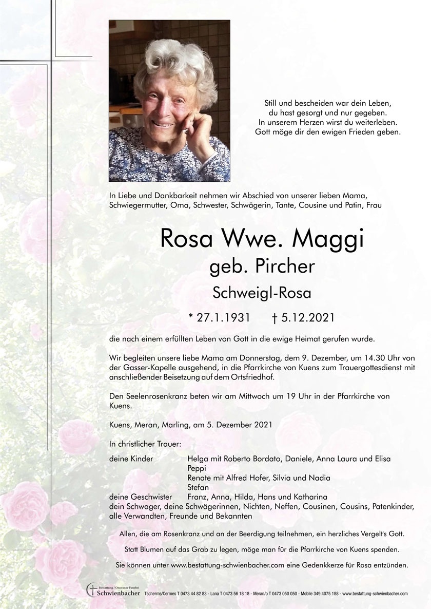 Parte: Rosa Wwe. Maggi geb. Pircher 