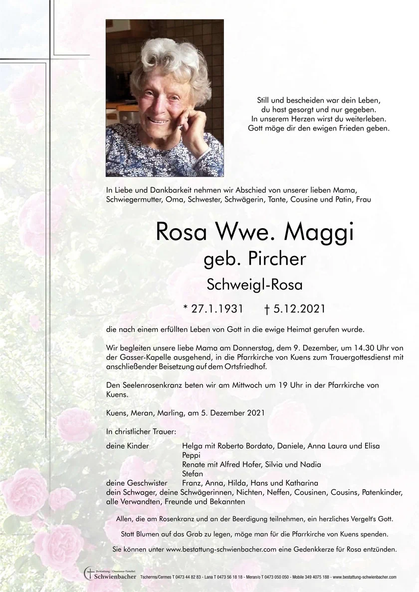 Parte: Rosa Wwe. Maggi geb. Pircher 