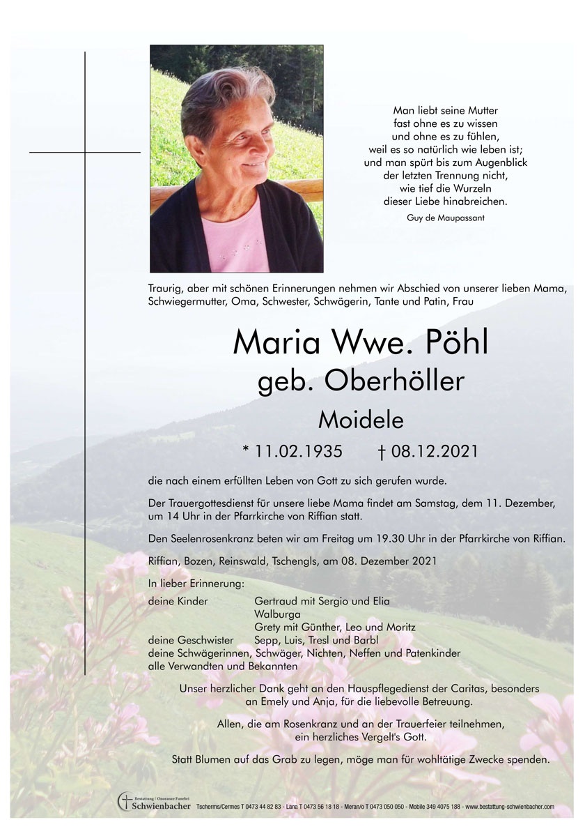 Parte: Maria Wwe. Pöhl geb. Oberhöller 