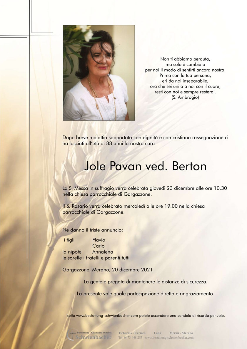 Parte: Jole Pavan ved. Berton 