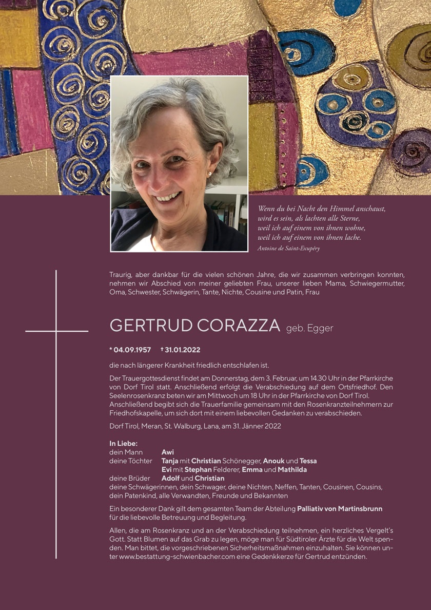 Parte: Gertrud Corazza geb. Egger 