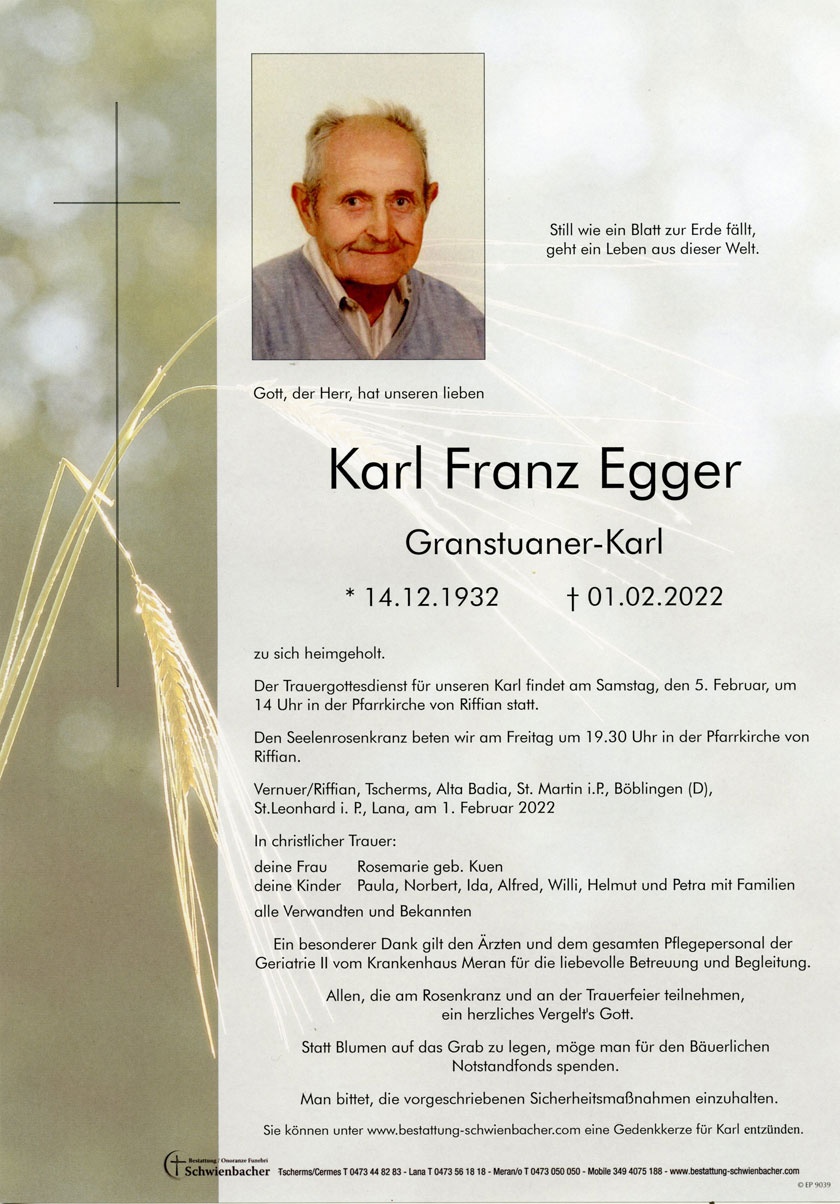 Parte: Karl Franz Egger 