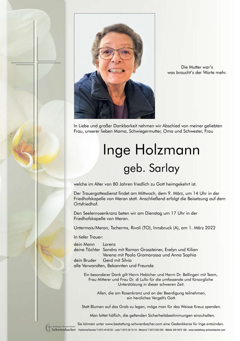 Parte: Inge Holzmann geb. Sarlay 