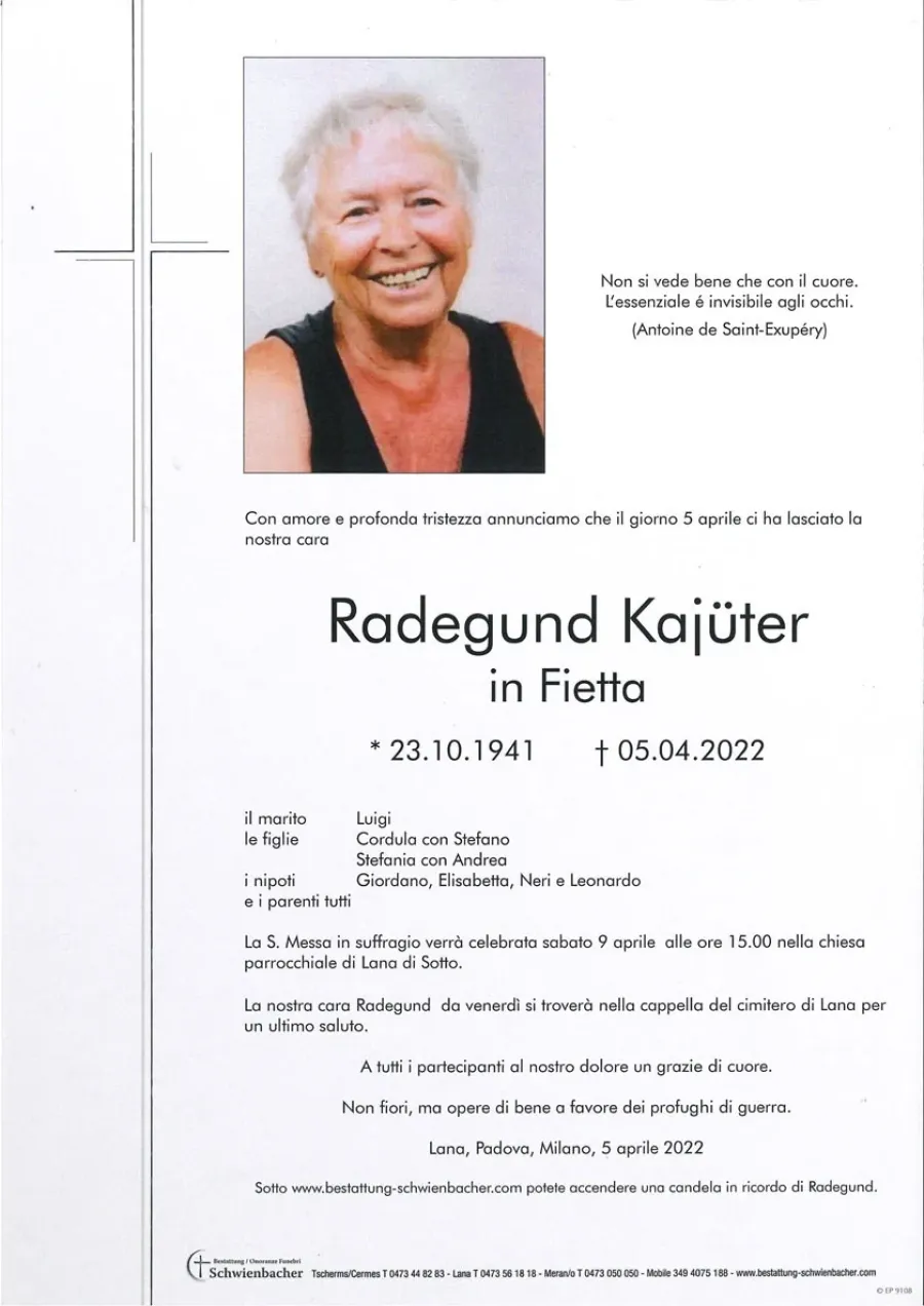 Parte: Radegund Kajüter verh. Fietta