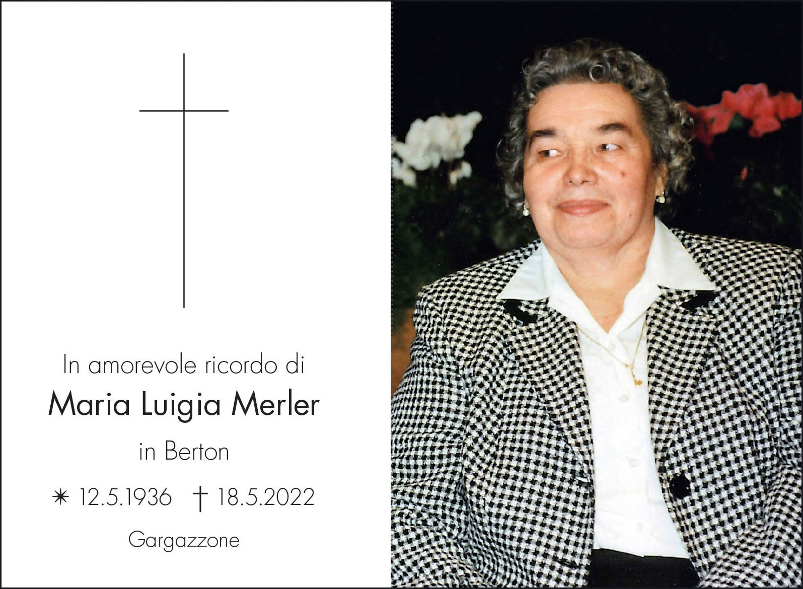 Sterbebild: Maria Luigia Merler in Berton