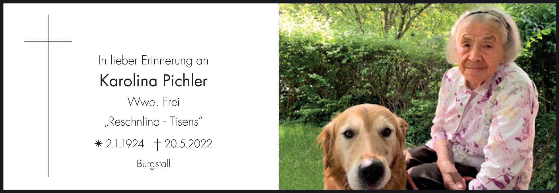 Sterbebild: Karolina Pichler Wwe. Frei