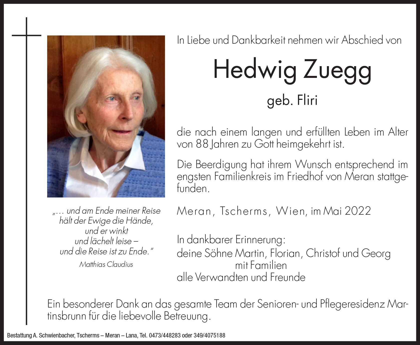 Medien: Hedwig Zuegg geb. Fliri