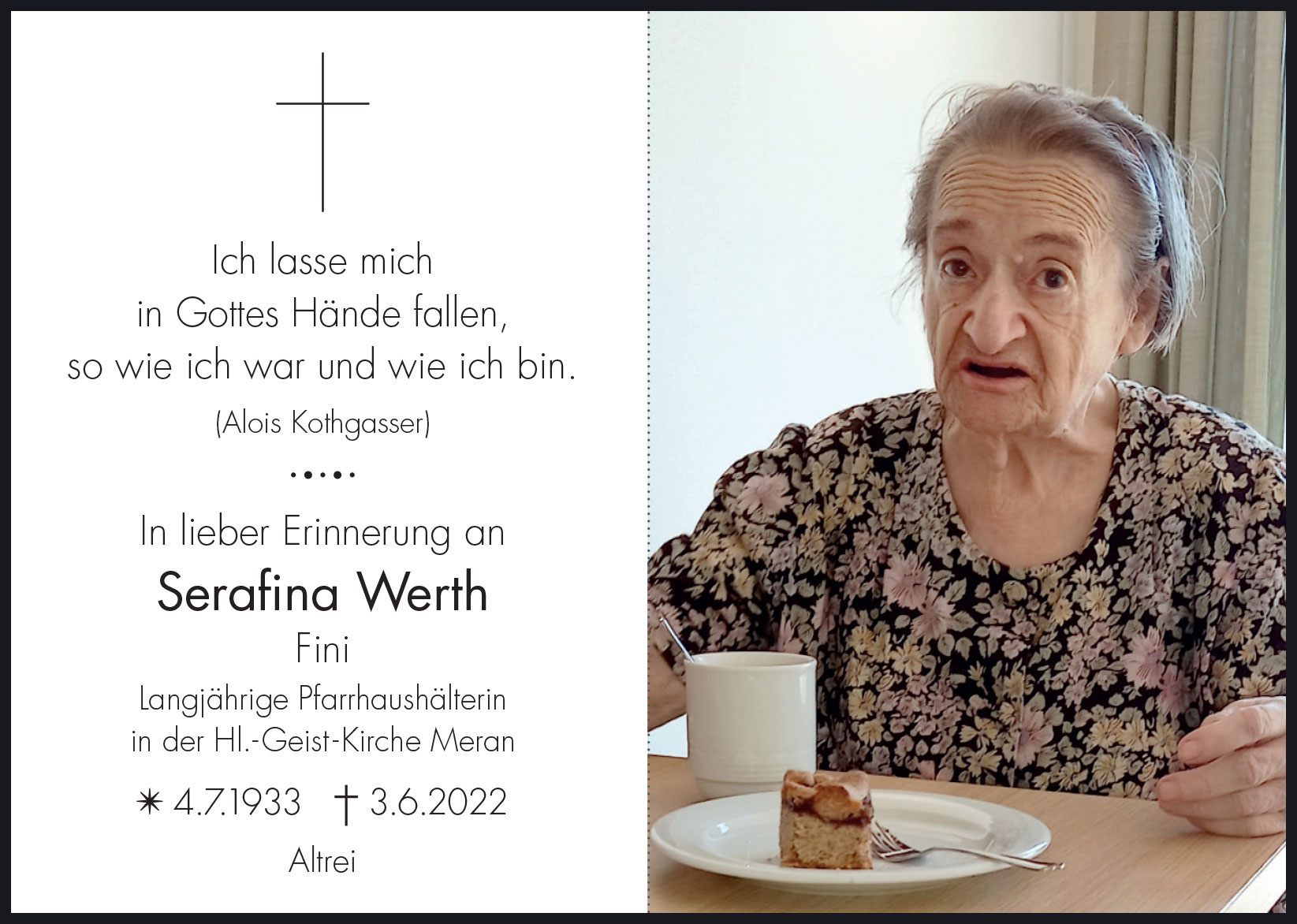 Sterbebild: Serafina Werth