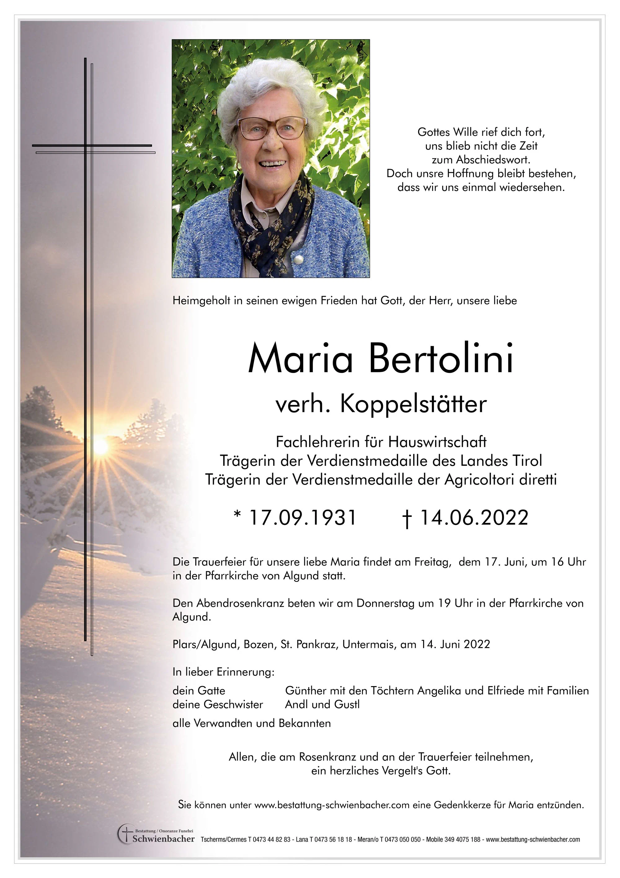 Parte: Maria Koppelstätter geb. Bertolini 