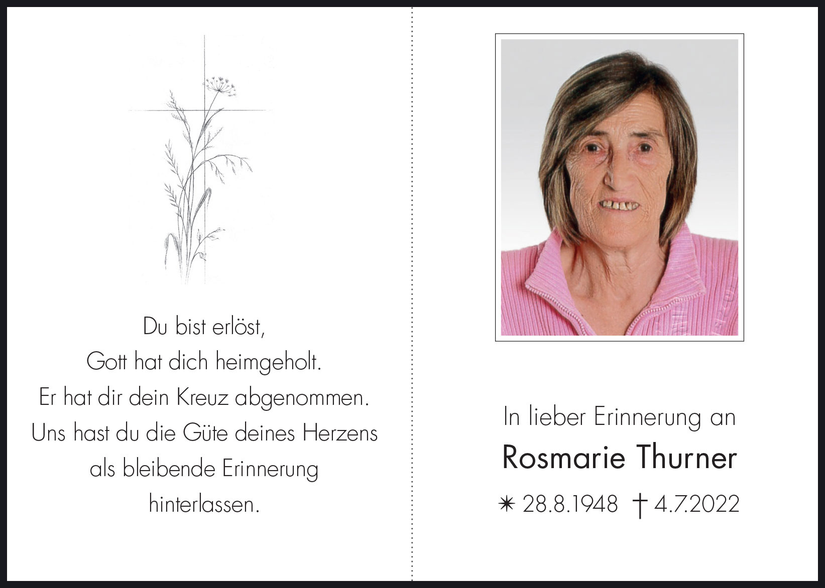 Sterbebild: Rosmarie Thurner