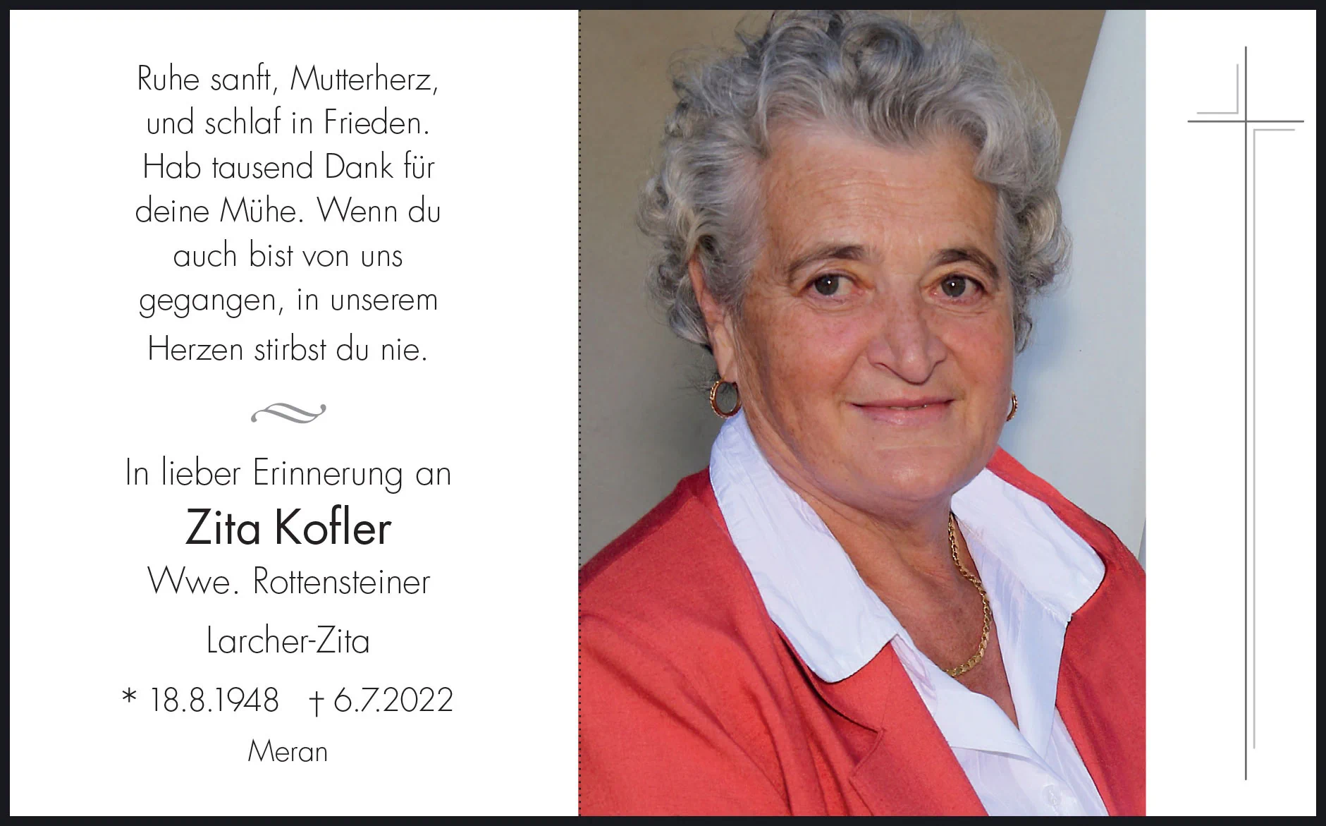 Sterbebild: Zita Kofler Wwe. Rottensteiner