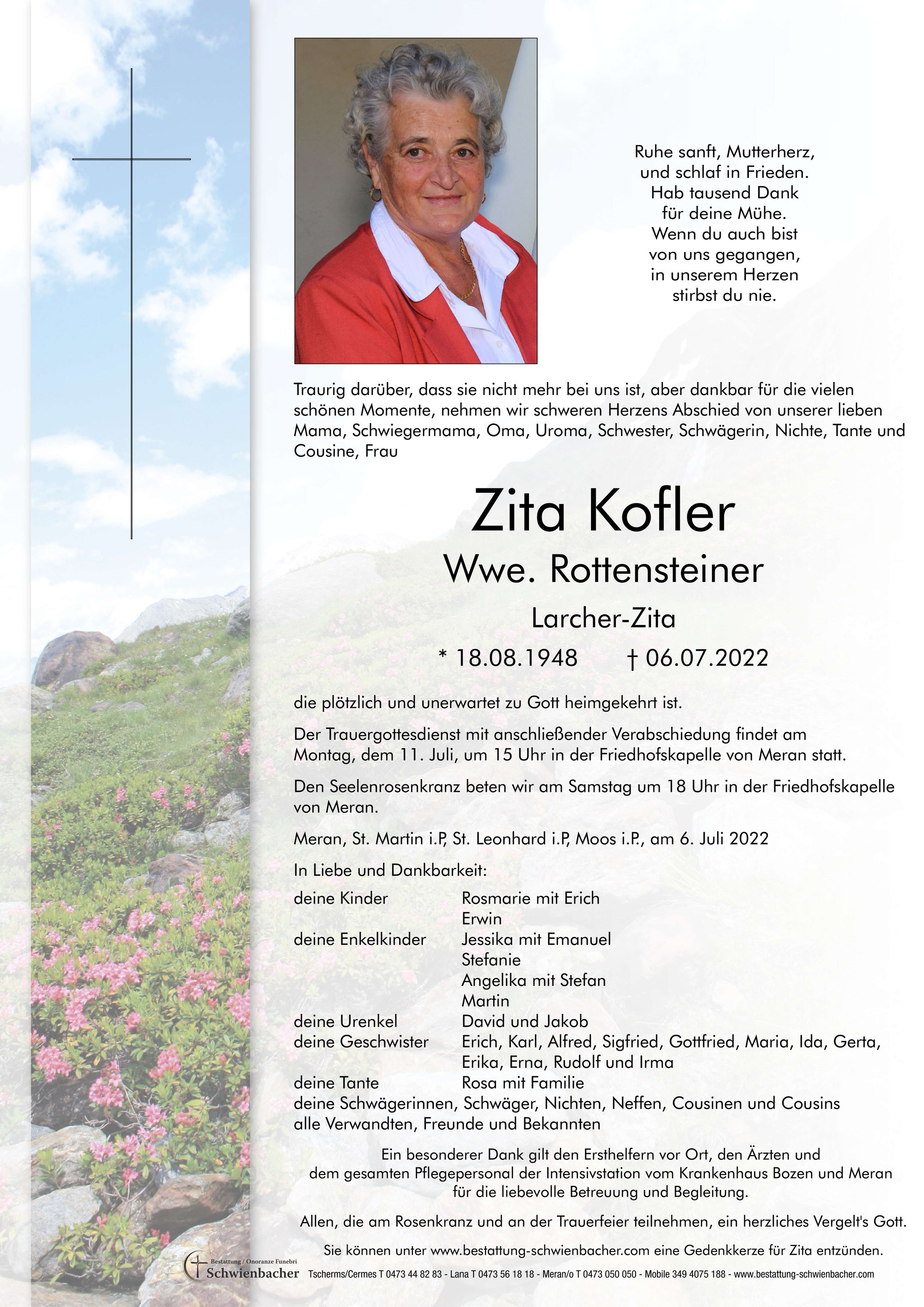 Parte: Zita Kofler Wwe. Rottensteiner 