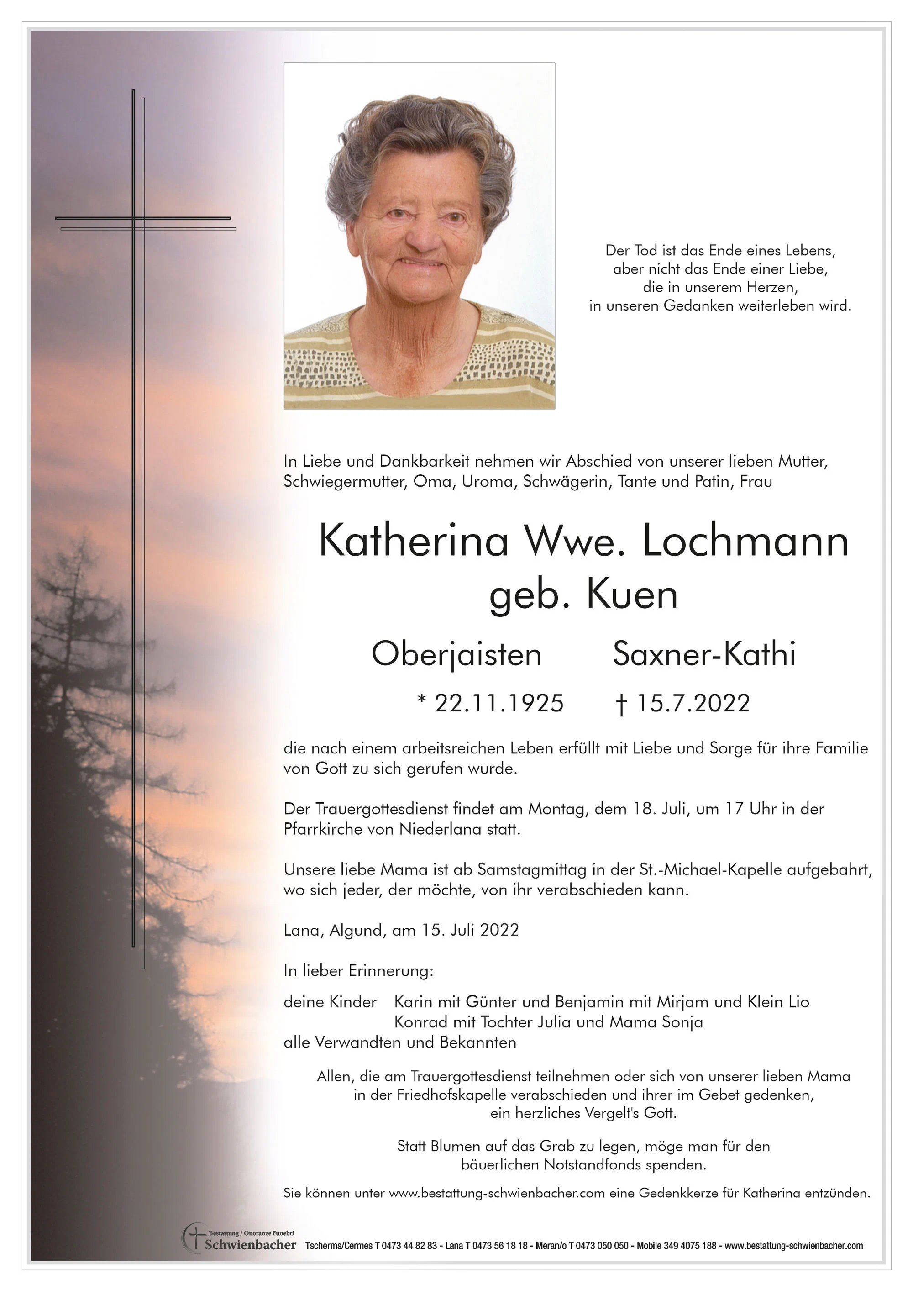Parte: Katherina Wwe. Lochmann geb. Kuen 