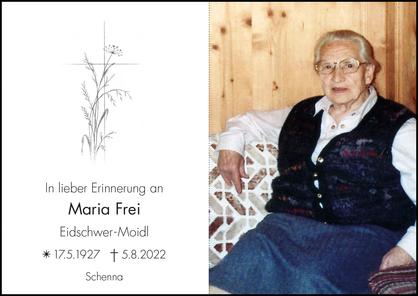 Sterbebild: Maria Frei