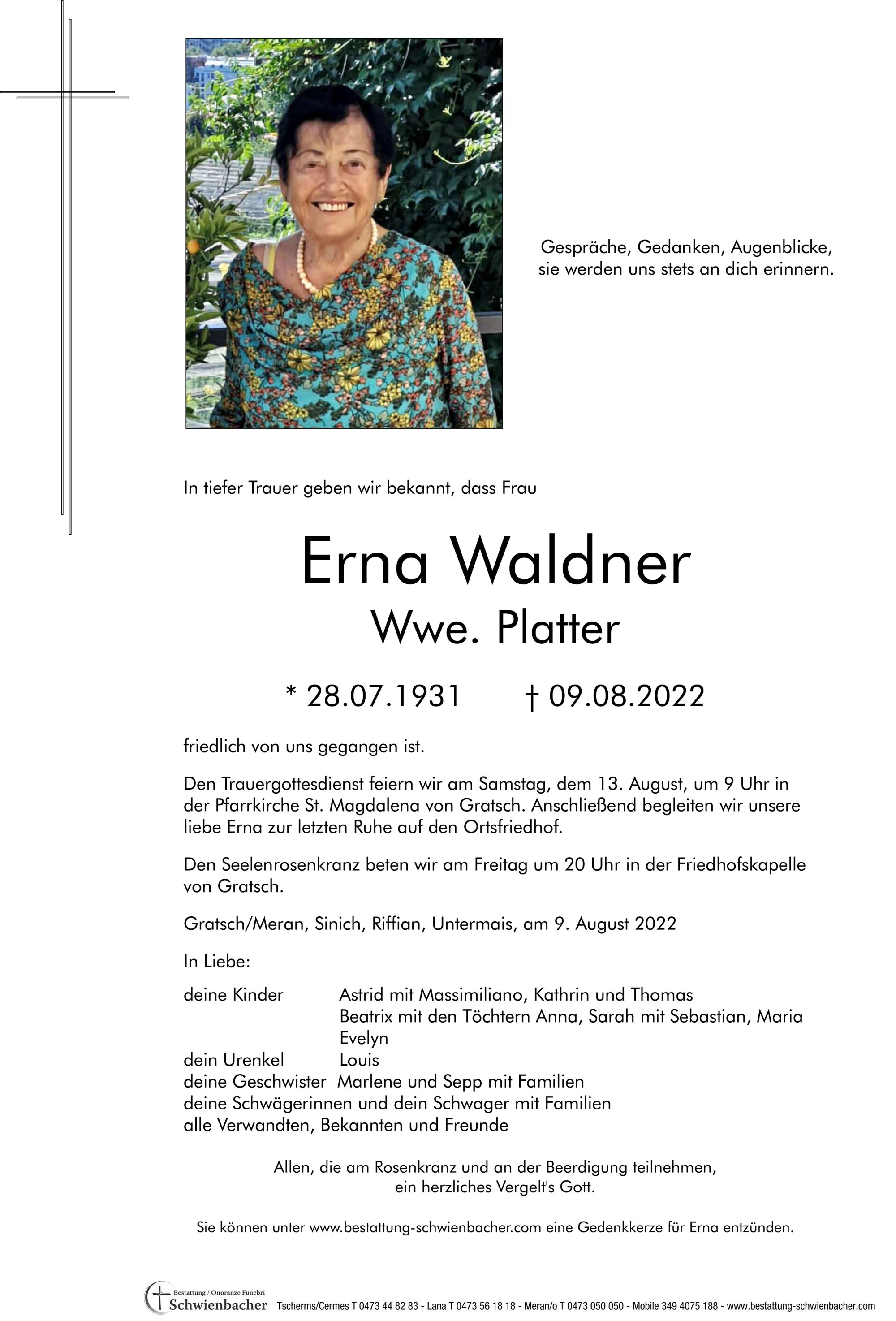 Parte: Erna Waldner Wwe. Platter 