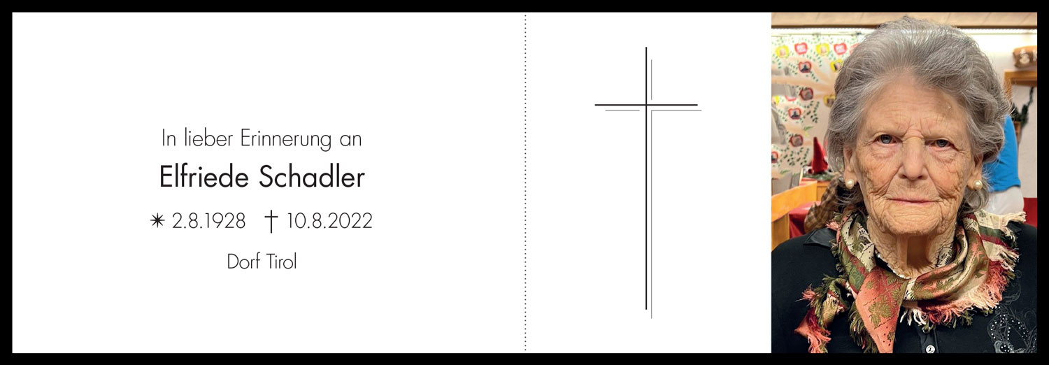 Sterbebild: Elfriede Schadler