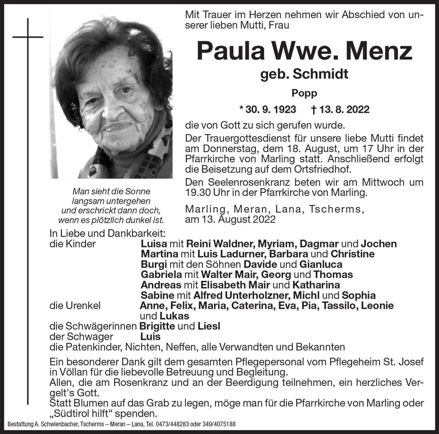 Medien: Paula Wwe. Menz geb. Schmidt