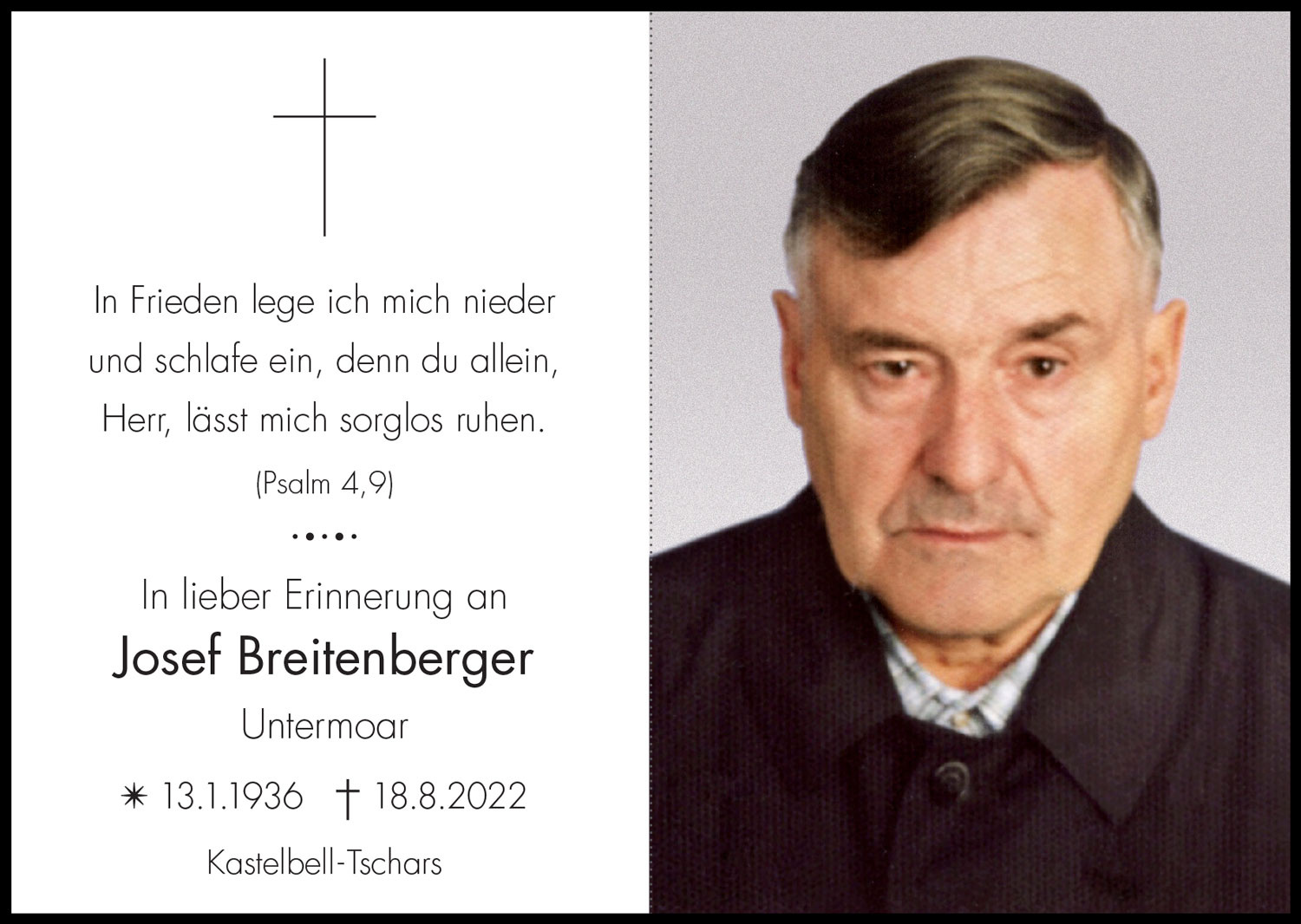 Sterbebild: Josef Breitenberger