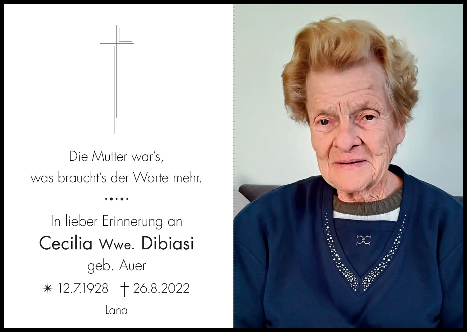 Sterbebild: Cecilia Wwe. Dibiasi geb. Auer