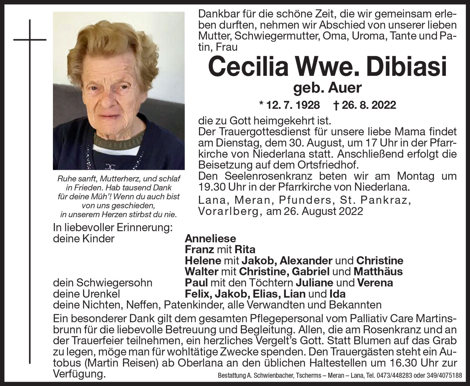 Medien: Cecilia Wwe. Dibiasi geb. Auer