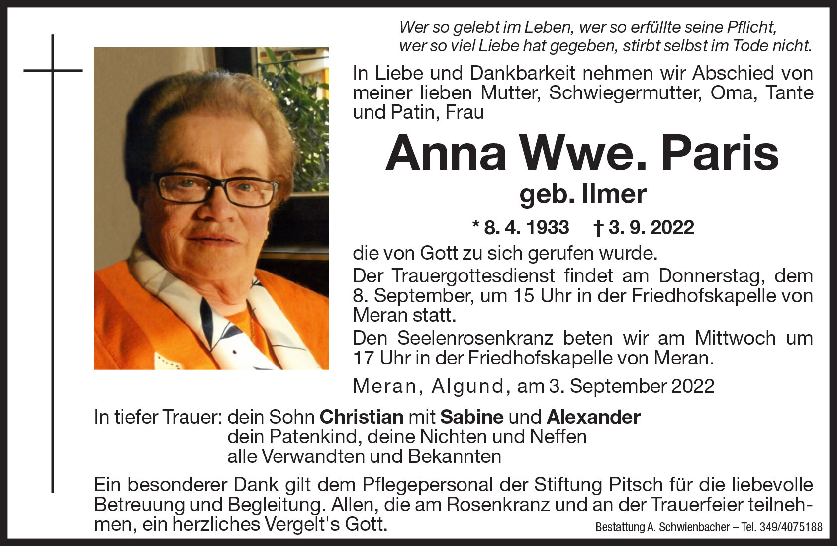 Medien: Anna Wwe. Paris geb. Ilmer