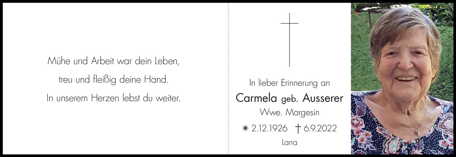 Sterbebild: Carmela Wwe. Margesin geb. Ausserer