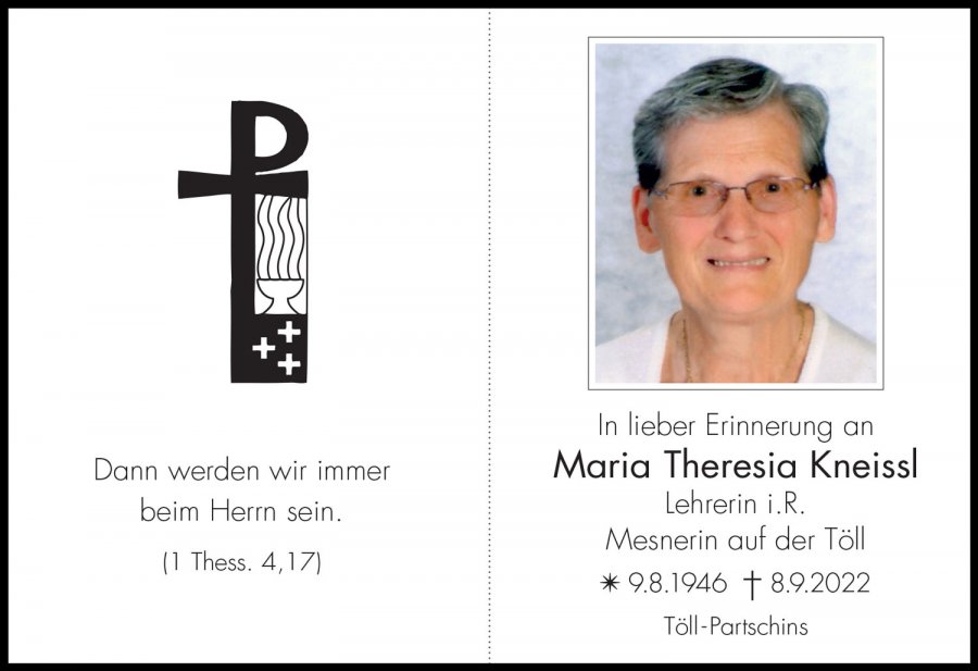 Sterbebild: Maria Theresia Kneissl