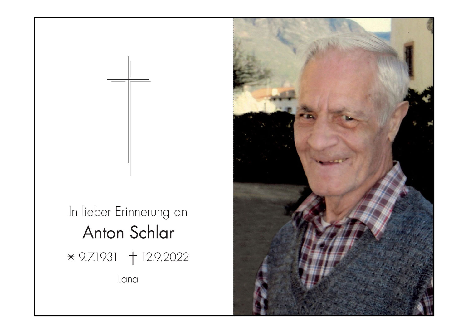 Sterbebild: Anton Schlar