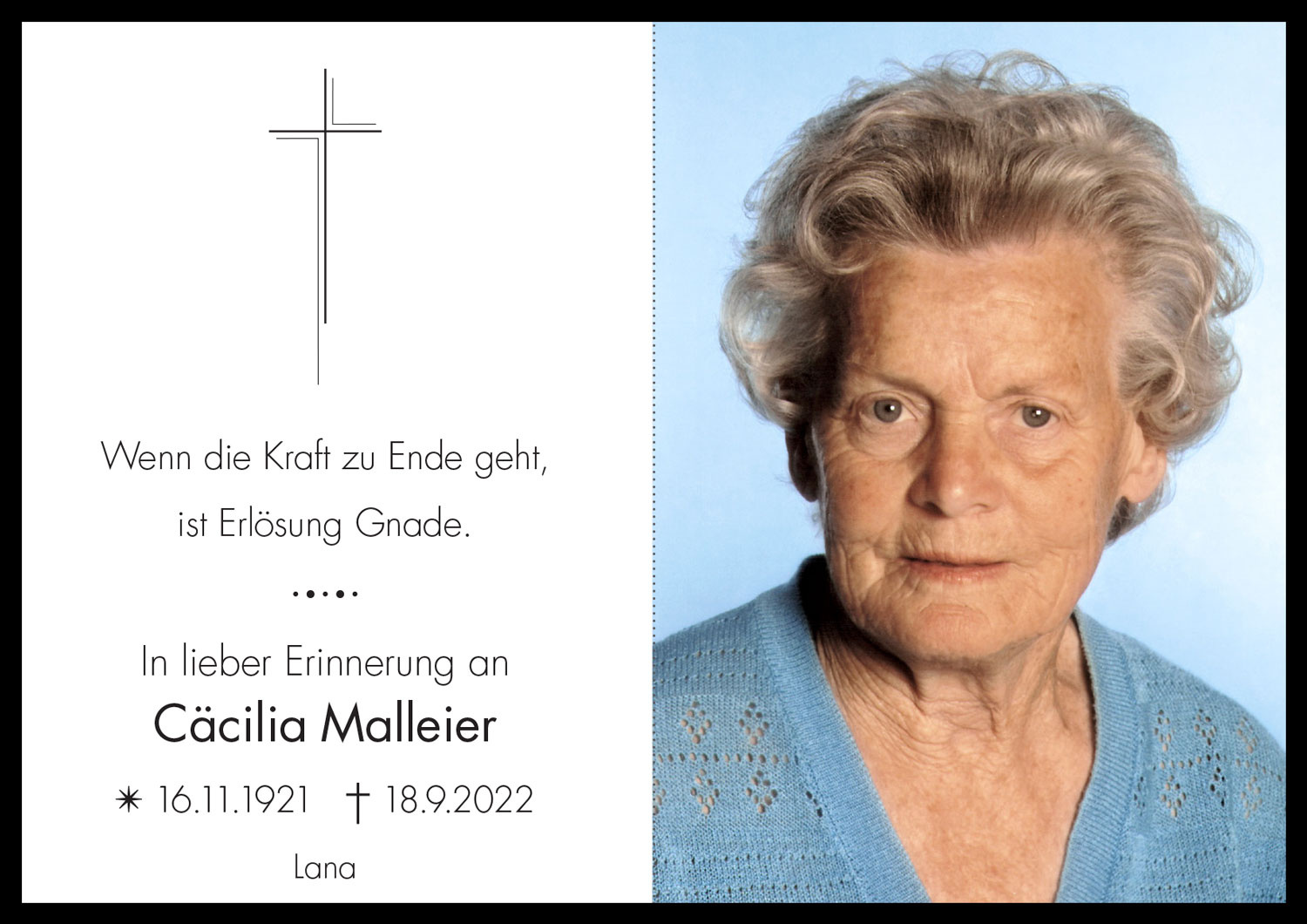 Sterbebild: Cäcilia Malleier