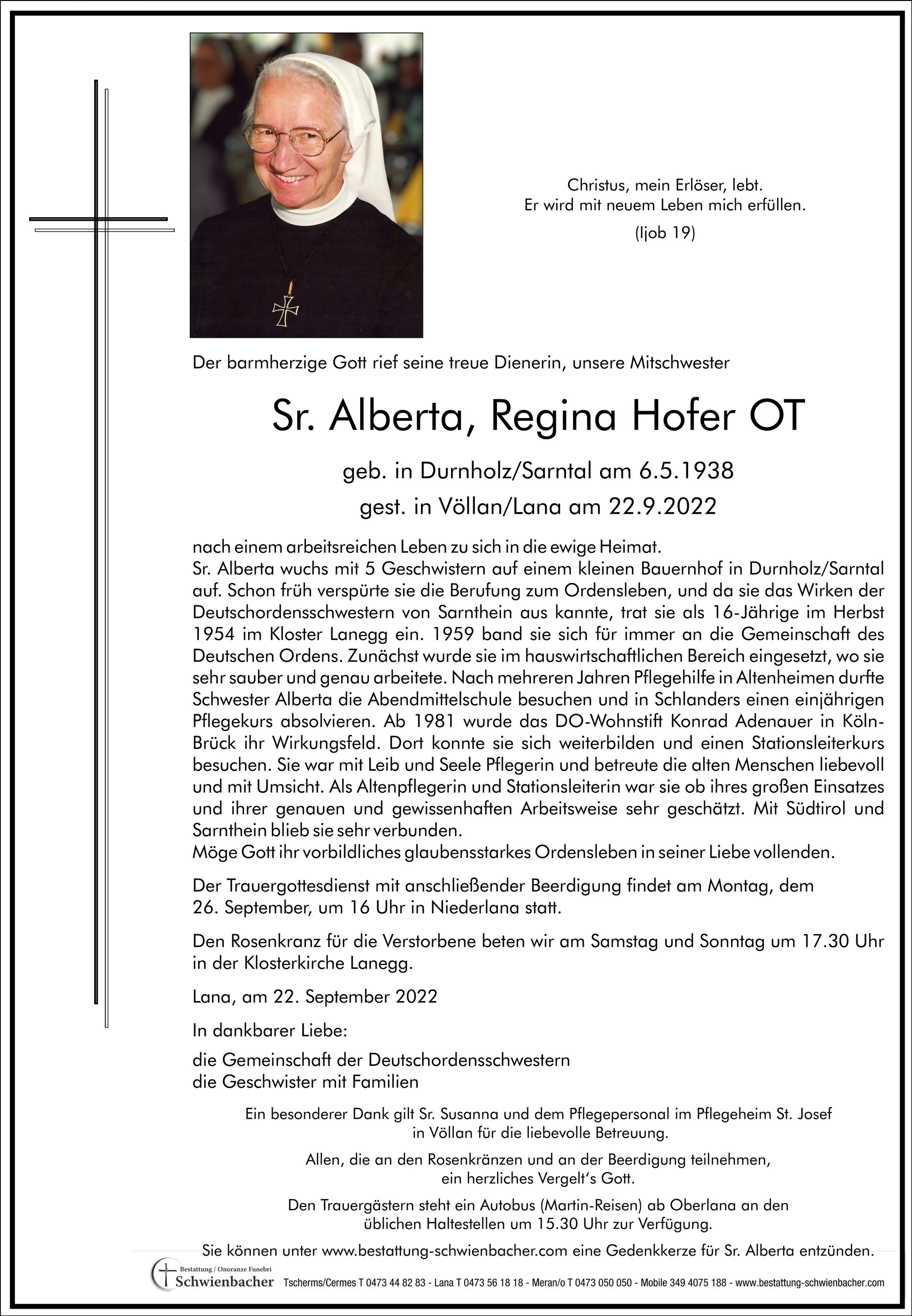 Parte: Sr. Alberta Regina Hofer OT 