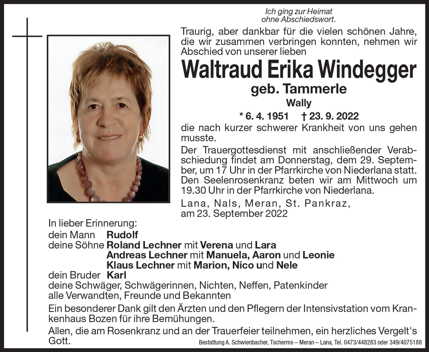 Medien: Waltraud  Erika Windegger geb. Tammerle