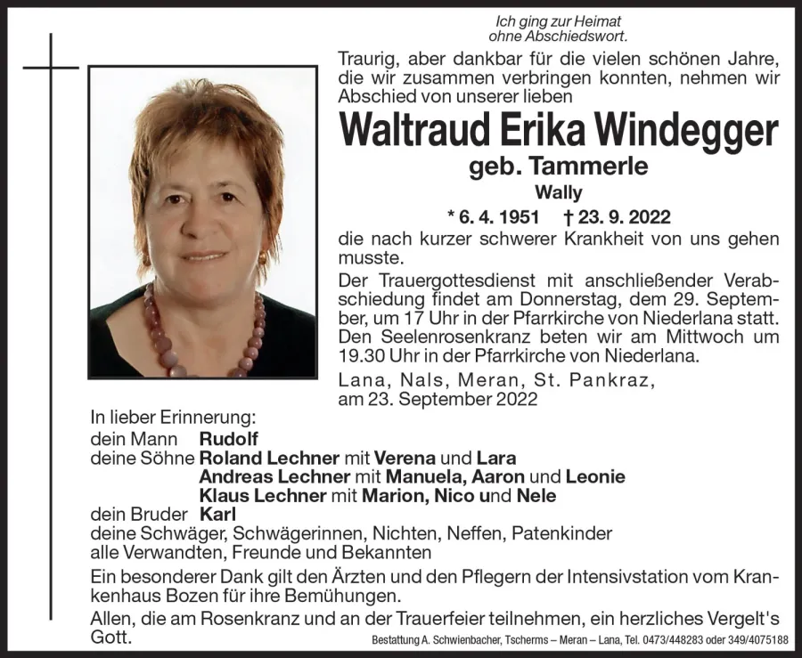 Medien: Waltraud Erika Windegger geb. Tammerle