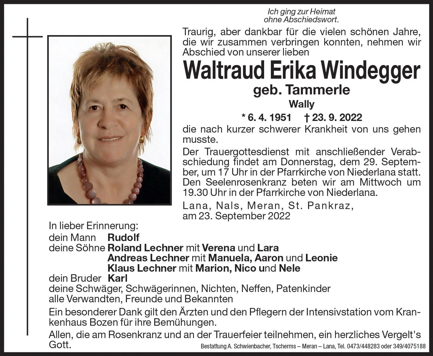 Medien: Waltraud  Erika Windegger geb. Tammerle