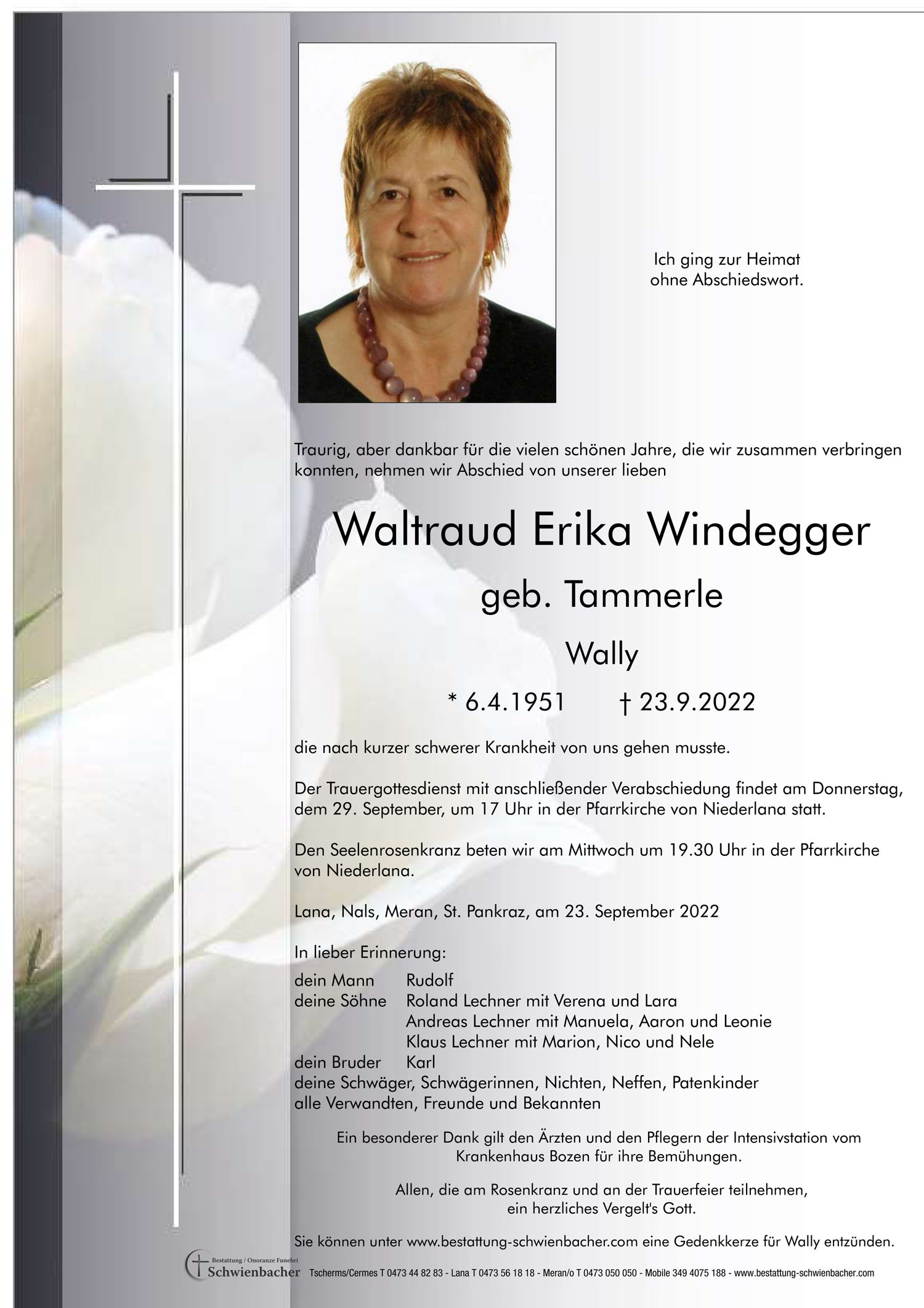 Parte: Waltraud  Erika Windegger geb. Tammerle 