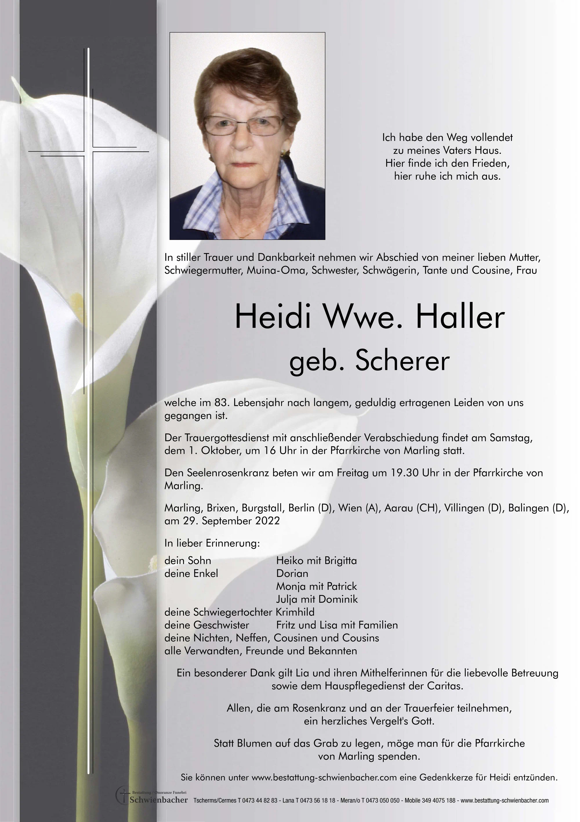 Parte: Heidi Wwe. Haller geb. Scherer 