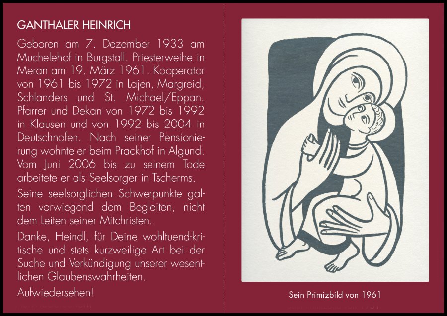 Sterbebild: Hochw. Heinrich Ganthaler