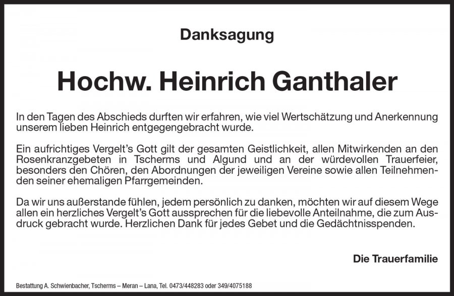 Medien: Hochw. Heinrich Ganthaler