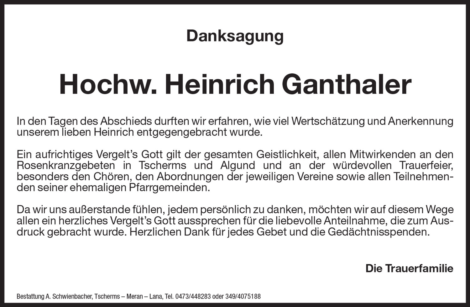 Medien: Hochw. Heinrich Ganthaler