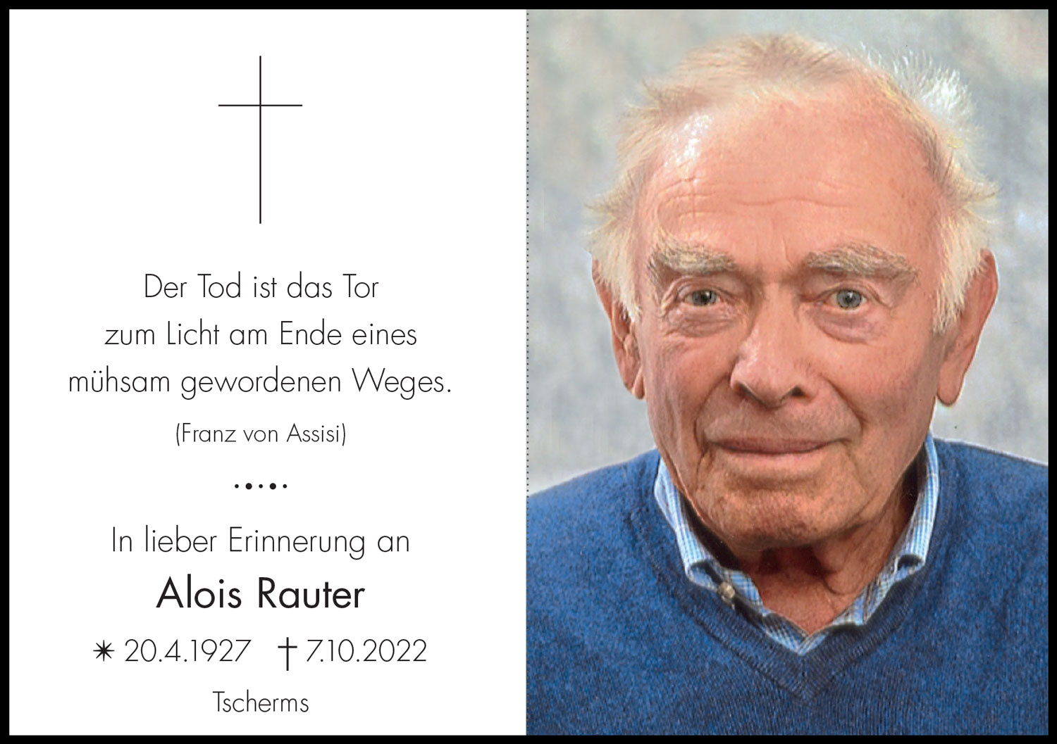 Sterbebild: Alois Josef Rauter