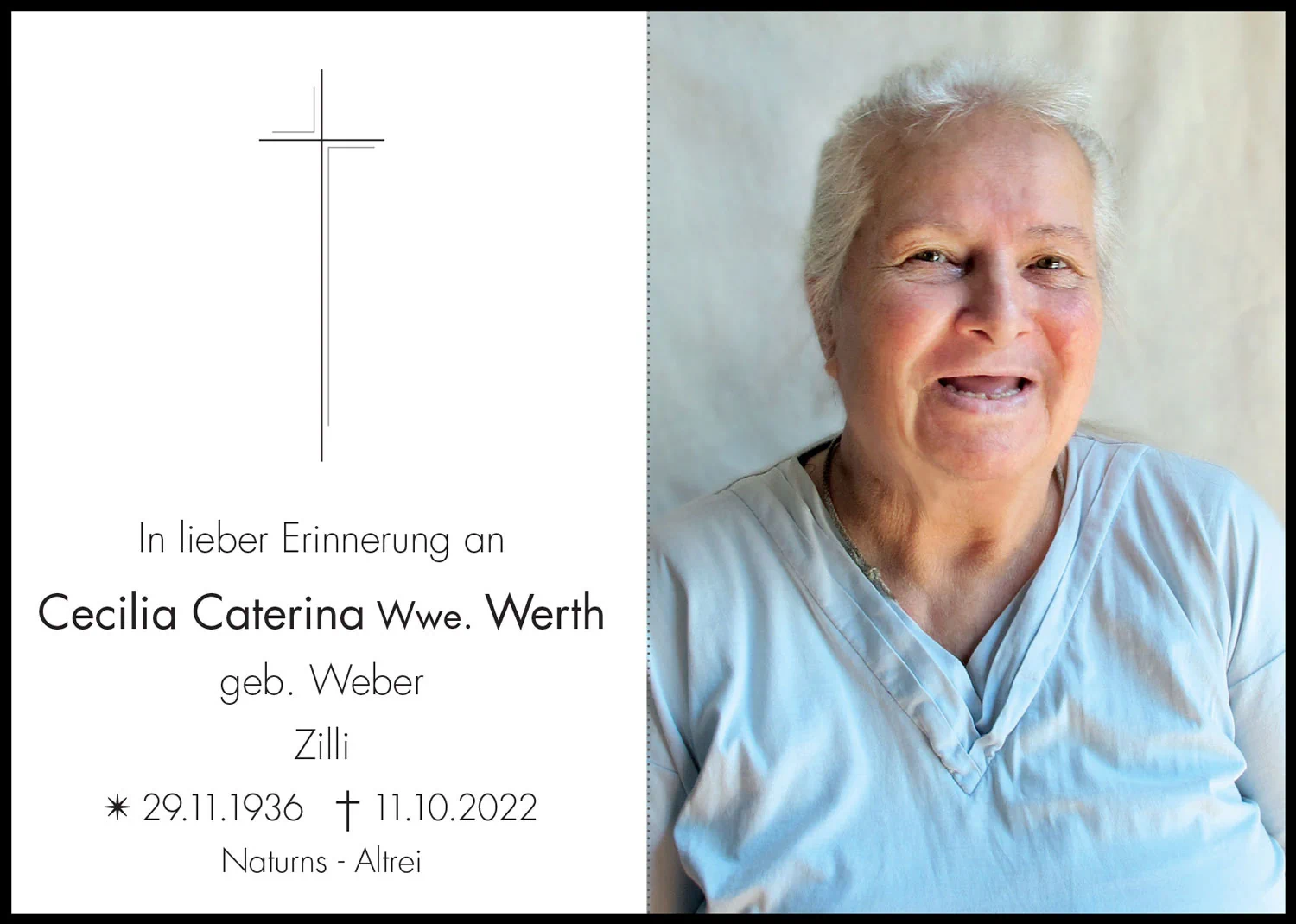 Sterbebild: Cecilia Caterina Wwe. Werth geb. Weber