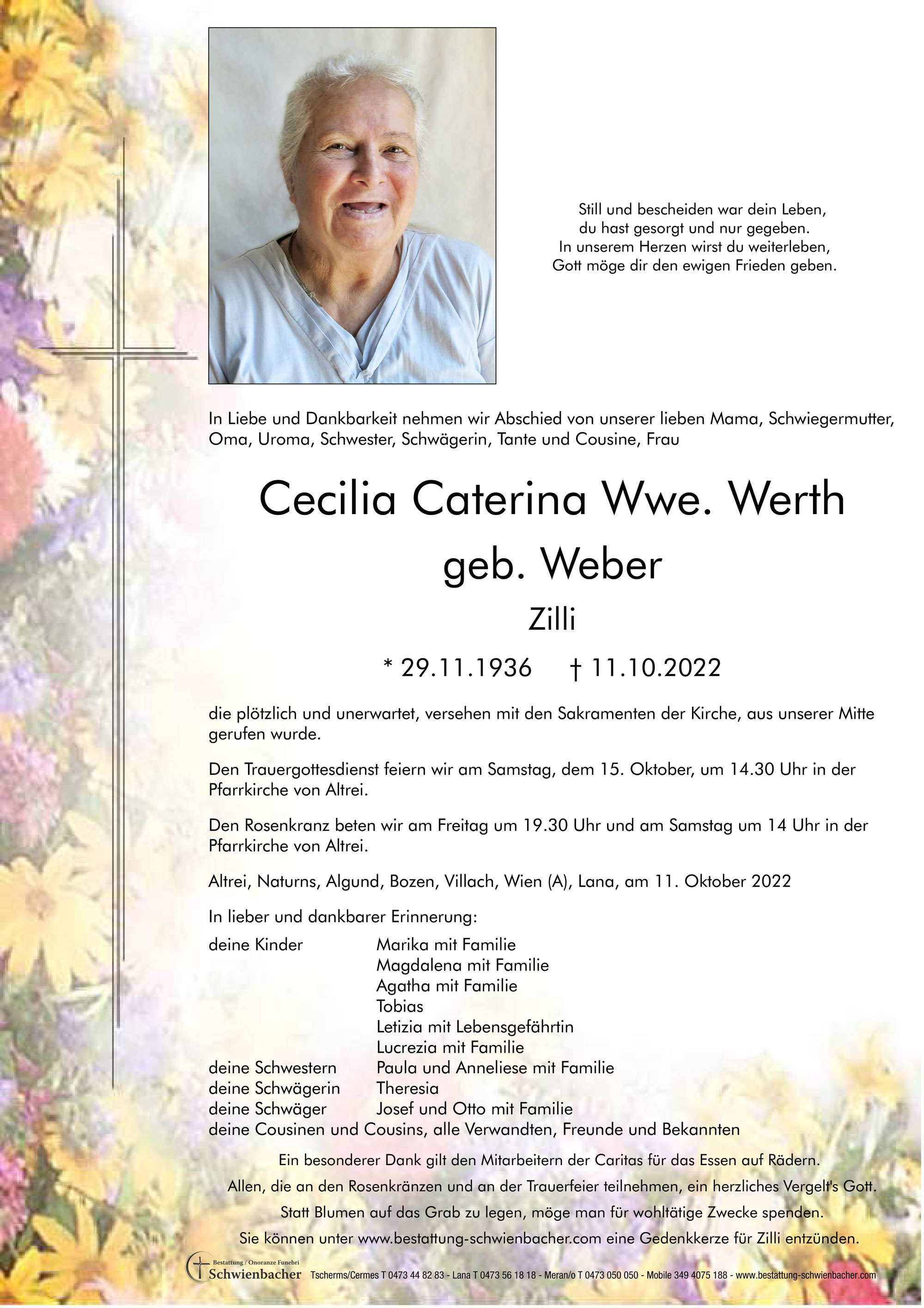 Parte: Cecilia Caterina Wwe. Werth geb. Weber 