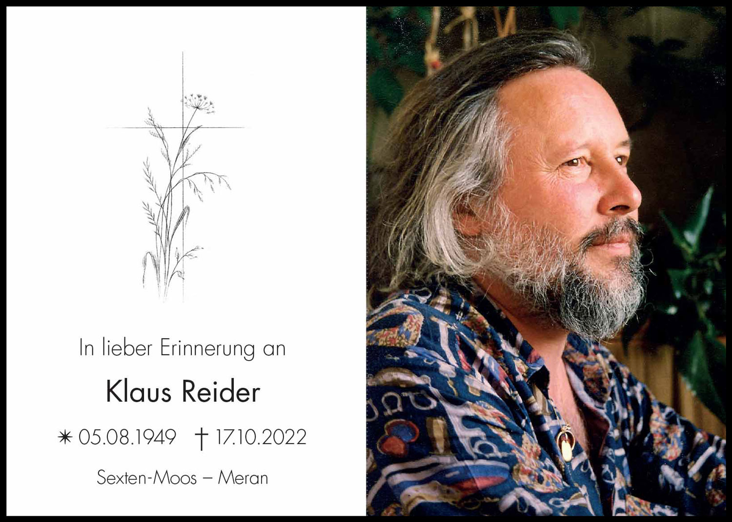 Sterbebild: Klaus Reider