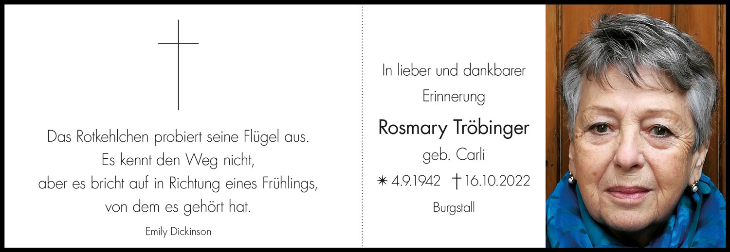 Sterbebild: Rosmary Tröbinger geb. Carli