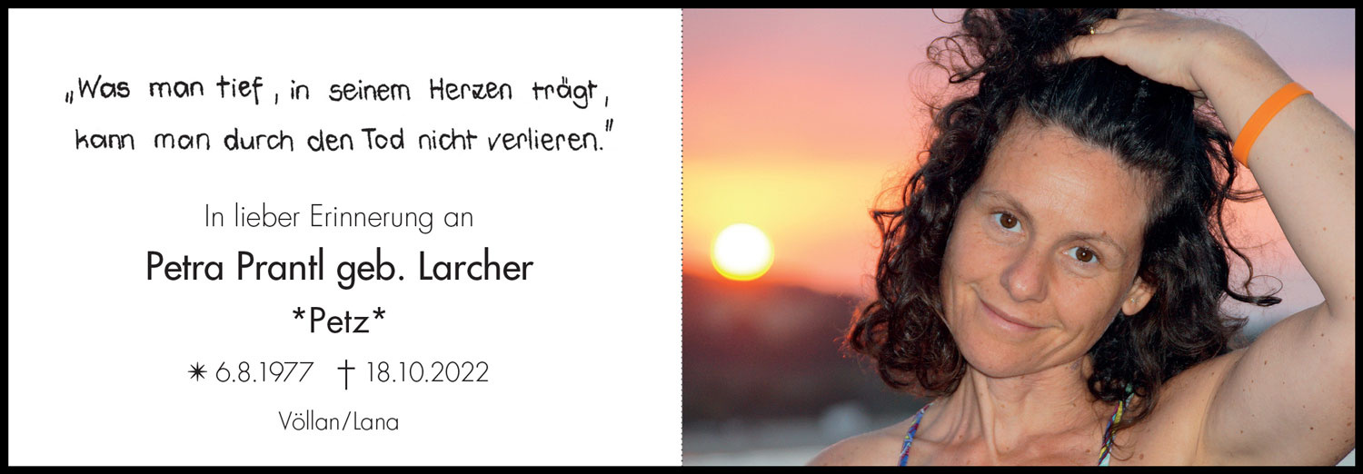 Sterbebild: Petra Prantl geb. Larcher