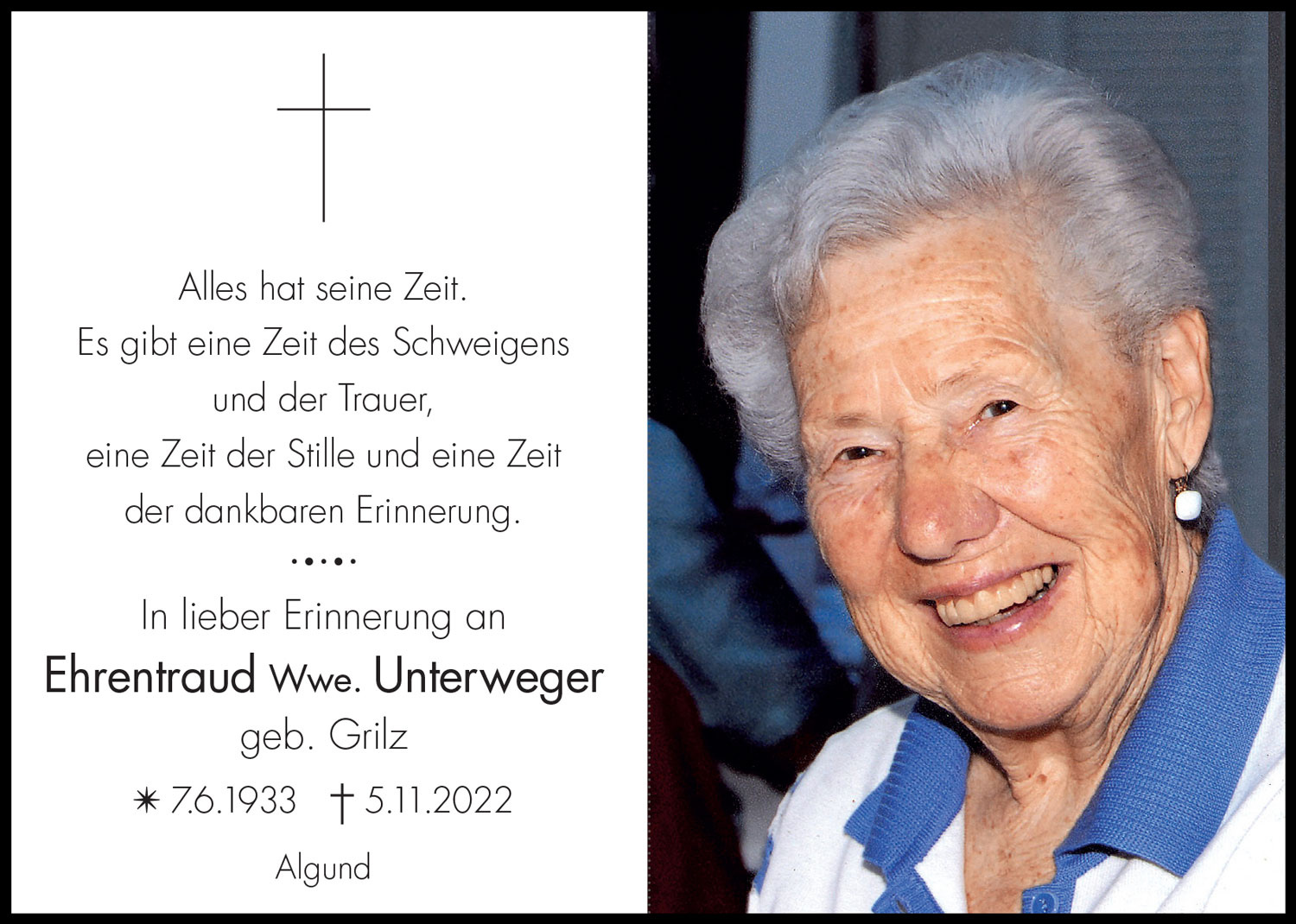 Sterbebild: Ehrentraud Wwe. Unterweger geb. Grilz